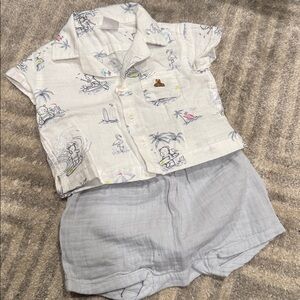 GAP Kids White Cartoon Print Button Down Shirt